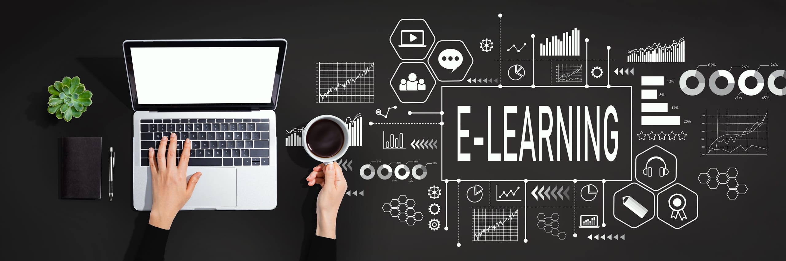 E-Learning-Konzept mit Person, die Laptop-Computer verwendet
